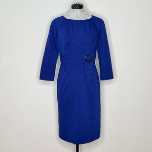 Tahari Royal Blue Sheath Dress with Buckle Waist & 3/4 Sleeve - Size 4